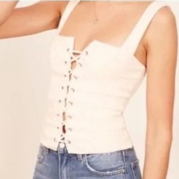 Reformation White Lace Up Corset top Sz XL - Picture 1 of 3